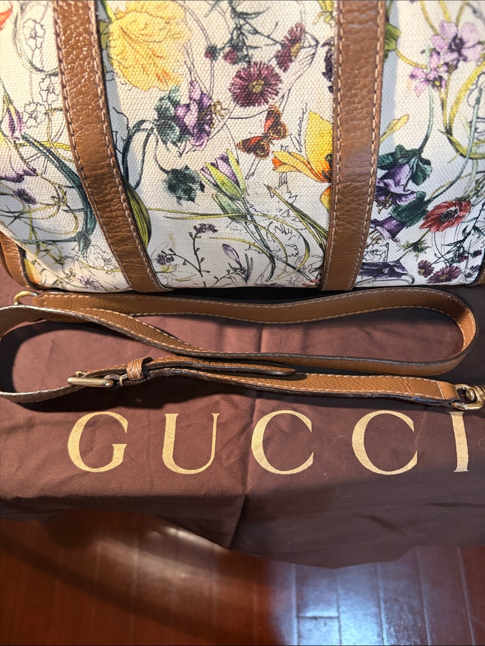 Gucci Floral Flower Leather-Trim Canvas Boston Bag - Picture 4 of 16